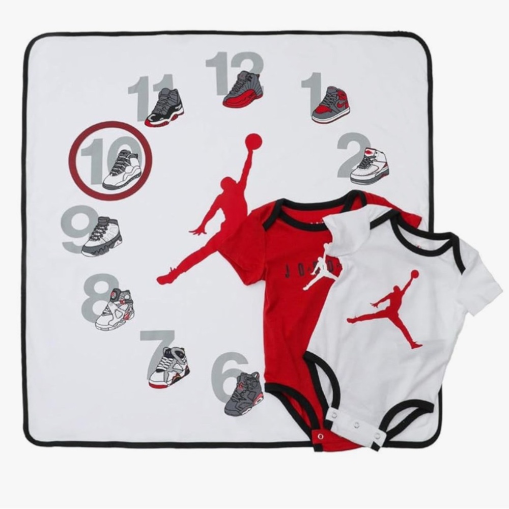 Jordan Red and White Bodysuit and Blanket Set 0-6 months and 6-12 months/blanket